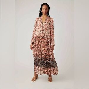 NWT Free People See It Through Floral Print Boho Maxi Dress in Tea Combo Sz XS